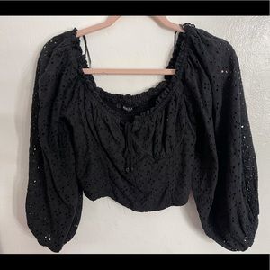 Black crop long sleeve top